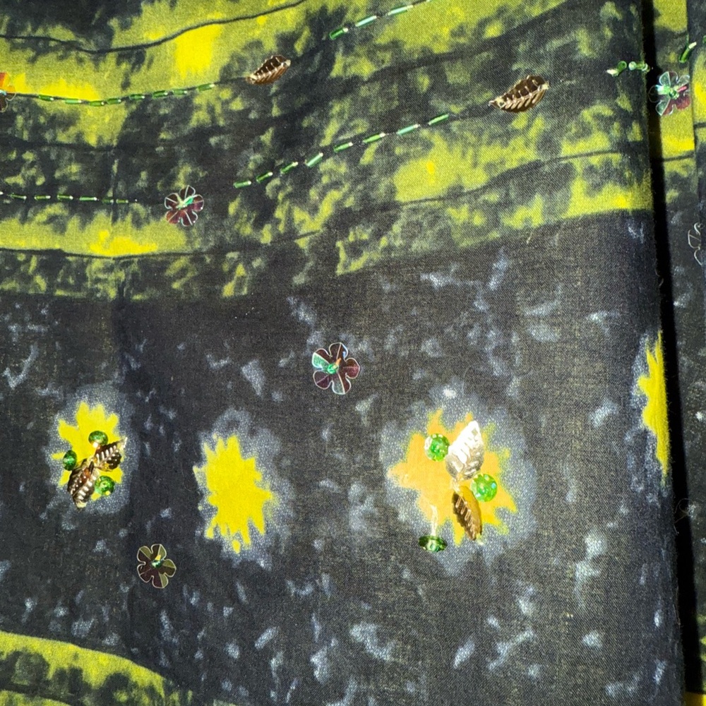LAPIS Vintage Yellow/Blk Sequined Tea-Length Cotton Skirt SZ. M - Picture 5 of 9